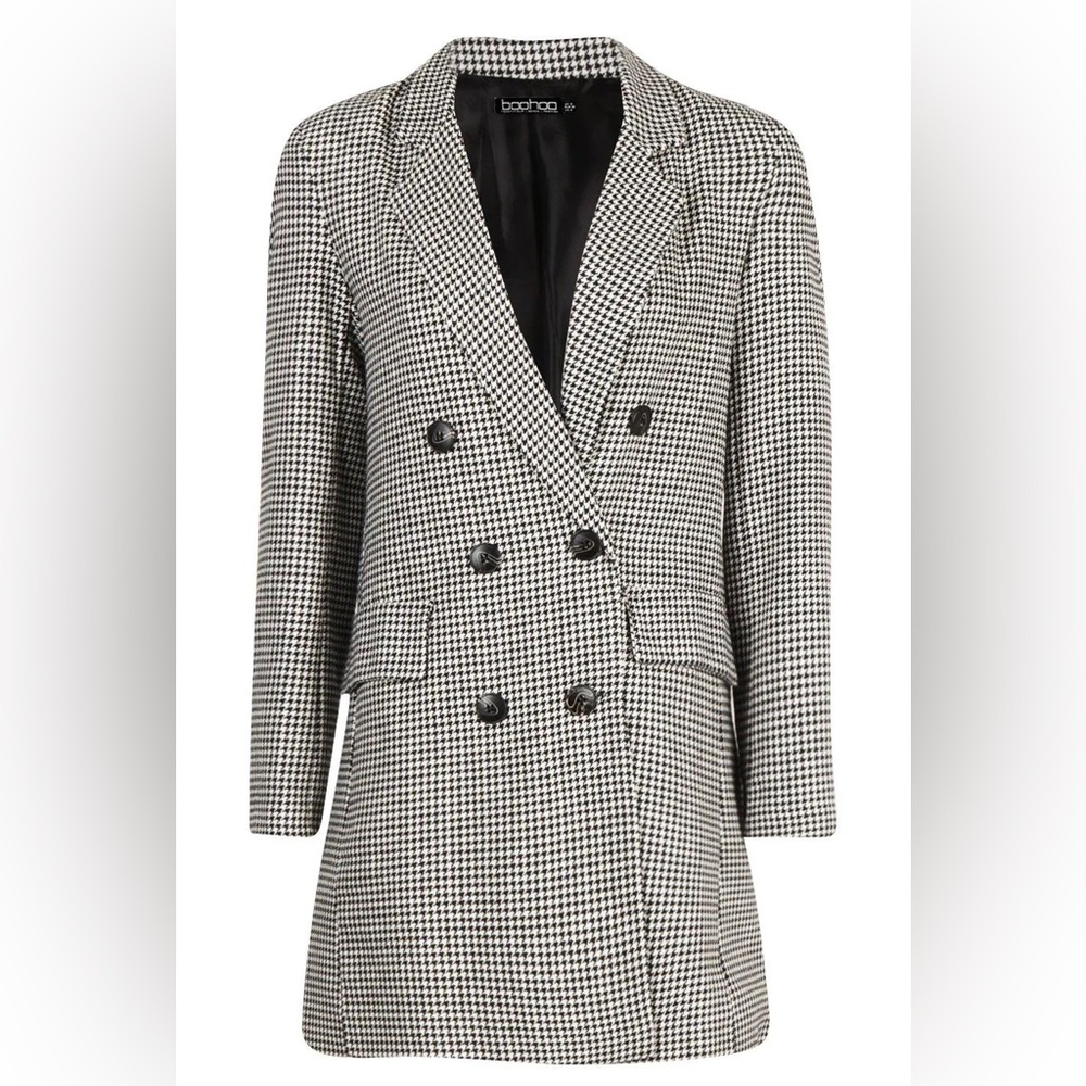 Boohoo Houndstooth Double Breasted Blazer US 10 Tailored Jacket